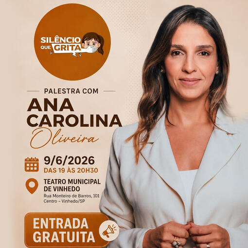 Vinhedo receberá, no dia 9 de junho, a palestra “Silêncio que Grita”, iniciativa voltada à conscientização e à prevenção do abuso e da exploração sexual de crianças e adolescentes. O encontro será realizado das 19h às 20h30, no Teatro Municipal Sylvia de A