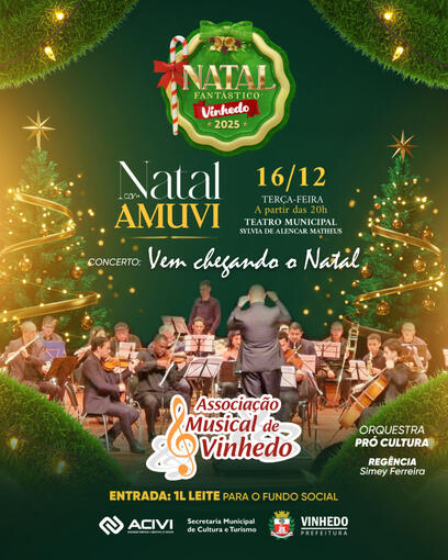 Retire seu ingresso na troca de 1 litro de leite a partir de uma hora antes do início de espetáculo. Toda a arrecadação será revertida ao Fundo Social de Solidariedade de Vinhedo.